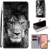 Voor Samsung Galaxy A72 5G Gekleurde Tekening Cross Textuur Horizontale Flip PU Lederen Case met Houder & Kaartsleuven & Portemonnee & Lanyard (Zwart Wit Leeuwenkop)