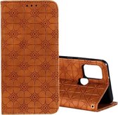 Voor Samsung Galaxy A21s Lucky Flowers Embossing Pattern Magnetische Horizontale Flip Leather Case met houder & kaartsleuven (bruin)