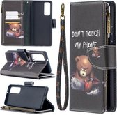 Voor Huawei P smart 2021 / Y7a Gekleurde Tekening Patroon Rits Horizontale Flip Lederen Case met Houder & Kaartsleuven & Portemonnee (Beer)