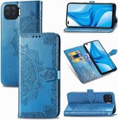 Voor OPPO F17 Mandala bloem reliëf horizontale flip lederen tas met beugel / kaartsleuf / portemonnee / lanyard (blauw)