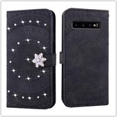 Voor Galaxy S10 Geperst Afdrukken Steken Boorpatroon Horizontaal Flip PU-lederen tas met houder & kaartsleuven & portemonnee & & lanyard (zwart)