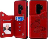 Voor Galaxy S9 Plus vlinder reliëfpatroon schokbestendig beschermhoes met houder en kaartsleuven en fotolijst (rood)
