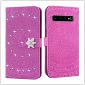 Voor Galaxy S10 Geperst Afdrukken Steken Boorpatroon Horizontale Flip PU-lederen Case met Houder & Kaartsleuven & Portemonnee & & Lanyard (Violet)