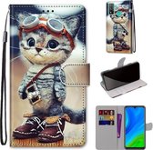 Voor Huawei P smart 2020 Gekleurde Tekening Cross Textuur Horizontale Flip PU Lederen Case met Houder & Kaartsleuven & Portemonnee & Lanyard (Leren Schoenen Kat)