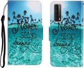 Gekleurde Tekening Horizontale Flip Leren Case met Houder & Kaartsleuf & Portemonnee Voor Huawei P Smart 2021 / Y7a (Blue Coconut Grove)