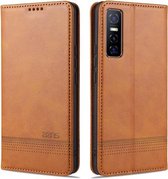 Voor vivo Y73s / S7e AZNS Magnetische Kalfsstructuur Horizontale Flip Leren Case met Kaartsleuven & Houder & Portemonnee (Lichtbruin)