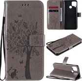 Voor OPPO Realme C12 / C15 Boom & Kat Reliëfpatroon Horizontale Flip Leren Case met Houder & Kaartsleuven & Portemonnee & Lanyard (Grijs)