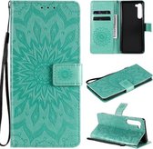 Voor Motorola Edge Pressed Printing Zonnebloempatroon Horizontale Flip PU lederen tas met houder & kaartsleuven & portemonnee & lanyard (groen)