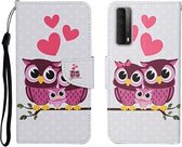 Voor Huawei P Smart 2021 / Y7a Gekleurde Tekening Patroon Horizontale Flip Leren Case met Houder & Kaartsleuven & Portemonnee (Cat Family)