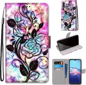 Voor Motorola Moto E (2020) Gekleurde tekening Cross Texture Horizontale Flip PU lederen tas met houder & kaartsleuven & portemonnee & lanyard (kleur achtergrond holle bloem)