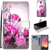 Voor Nokia C2 Gekleurde Tekening Cross Textuur Horizontale Flip PU Lederen Case met Houder & Kaartsleuven & Portemonnee & Lanyard (Wild Rose)
