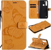 Voor Motorola Moto One Fusion 3D vlinders reliëfpatroon horizontaal flip lederen tas met houder & kaartsleuf & portemonnee (geel)
