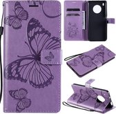 Voor Huawei Y9a 3D vlinders reliëf patroon horizontaal flip lederen tas met houder & kaartsleuf & portemonnee (paars)