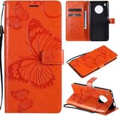 Voor Huawei Y9a 3D vlinders reliëf patroon horizontaal flip lederen tas met houder & kaartsleuf & portemonnee (oranje)
