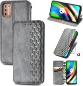 Voor Motorola Moto G9 Plus Cubic Grid Pressed Horizontal Flip Magnetic PU Leather Case met houder & kaartsleuven & portemonnee (grijs)