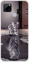 Voor OPPO Realme C12 Gekleurde tekening Clear TPU Cover Beschermhoesjes (Reflection Cat Tiger)