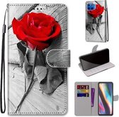Voor Motorola Moto G 5G Plus Gekleurde Tekening Cross Textuur Horizontale Flip PU Leren Case met Houder & Kaartsleuven & Portemonnee & Lanyard (Wood Red Rose)