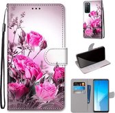 Voor Huawei Honor Play4 Gekleurde Tekening Cross Textuur Horizontale Flip PU Lederen Case met Houder & Kaartsleuven & Portemonnee & Lanyard (Wild Rose)