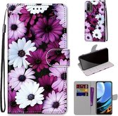 Voor Xiaomi Redmi 9 Power / Note 9 4G Gekleurde tekening Cross Texture Horizontale Flip PU lederen tas met houder & kaartsleuven & portemonnee & lanyard (Chrysanthemum Pink White Purple)