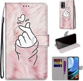 Voor Xiaomi Redmi 9 Power / Note 9 4G Gekleurde tekening Cross Texture Horizontale Flip PU lederen tas met houder & kaartsleuven & portemonnee & lanyard (Pink Hands Heart)