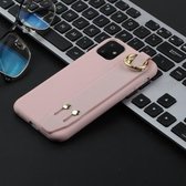 Voor iPhone 11 Pro schokbestendig effen kleur TPU-hoesje met polsband (roze)