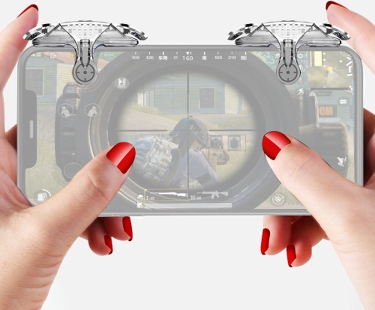 Mini-etende kip Mobiele telefoon Trigger Schieten Controller Handvat Hulpknop (transparant)