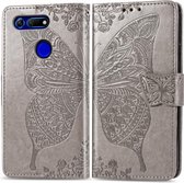 Butterfly Love Flowers Embossing Horizontale Flip Leather Case voor Huawei V20, met houder & kaartsleuven & portemonnee & lanyard (grijs)