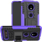 Bandentextuur TPU + PC schokbestendig telefoonhoesje voor Motorola Moto Z4 Play (met vingerafdrukgat), met houder (paars)