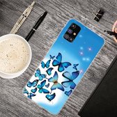 Voor Samsung Galaxy M51 schokbestendig geverfd transparant TPU beschermhoes (blauwe vlinder)