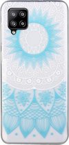 Voor Samsung Galaxy A42 gekleurd tekeningpatroon transparant TPU beschermhoes (blauwe bloem)