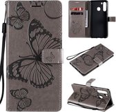 Voor Samsung Galaxy A21 3D vlinders reliëf patroon horizontaal flip lederen tas met houder & kaartsleuf & portemonnee (grijs)