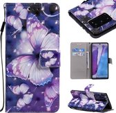 Voor Samsung Galaxy Note 20 3D Schilderen Horizontale Flip Leren Case met Houder & Kaartsleuf & Lanyard (Paarse Vlinders)