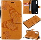 Voor Samsung Galaxy A01 3D vlinders reliëf patroon horizontaal flip lederen tas met houder & kaartsleuf & portemonnee (geel)