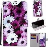 Voor Samsung Galaxy S20 Gekleurde tekening Cross Texture Horizontale Flip PU lederen tas met houder & kaartsleuven & portemonnee & lanyard (Chrysanthemum Pink White Purple)