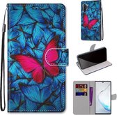 Voor Samsung Galaxy Note10 + Gekleurde tekening Cross Texture Horizontale Flip PU lederen tas met houder & kaartsleuven & portemonnee & lanyard (grote rode vlinder op blauw)