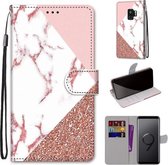 Voor Samsung Galaxy S9 + Gekleurde tekening Cross Texture Horizontale Flip PU lederen tas met houder & kaartsleuven & portemonnee & lanyard (stiksel roze steen patroon)