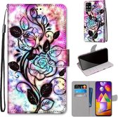 Voor Samsung Galaxy M31s Gekleurde Tekening Cross Textuur Horizontale Flip PU Lederen Case met Houder & Kaartsleuven & Portemonnee & Lanyard (Kleur Bodem Holle Bloem)