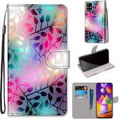 Voor Samsung Galaxy M31s Gekleurde Tekening Cross Textuur Horizontale Flip PU Lederen Case met Houder & Kaartsleuven & Portemonnee & Lanyard (Doorschijnend Glas)