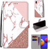 Voor Samsung Galaxy A01 Core Gekleurde Tekening Cross Textuur Horizontale Flip PU Leren Case met Houder & Kaartsleuven & Portemonnee & Lanyard (Stiksel Roze Steenpatroon)