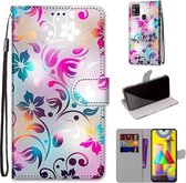 Voor Samsung Galaxy M31 Gekleurde Tekening Cross Textuur Horizontale Flip PU Lederen Case met Houder & Kaartsleuven & Portemonnee & Lanyard (Gradient Kleurrijke Bloem)