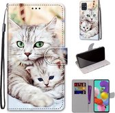 Voor Samsung Galaxy A51 Gekleurde Tekening Cross Textuur Horizontale Flip PU Lederen Case met Houder & Kaartsleuven & Portemonnee & Lanyard (Big Cat Hugging Kitten)