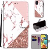 Voor Samsung Galaxy A51 5G Gekleurde Tekening Cross Textuur Horizontale Flip PU Lederen Case met Houder & Kaartsleuven & Portemonnee & Lanyard (Stiksel Roze Steen Patroon)