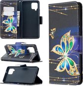 Voor Samsung Galaxy A42 5G Gekleurde Tekening Patroon Horizontale Flip Leren Case met Houder & Kaartsleuven & Portemonnee (Gouden Vlinder)