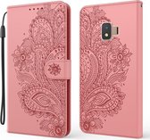 Voor Samsung Galaxy J2 Core / 2020 Pauw Reliëfpatroon Horizontale Flip Leren Case met Houder & Kaartsleuven & Portemonnee & Lanyard (Roze)