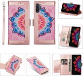Voor Samsung Galaxy Note10 + afdrukken Tweekleurig half Mandala-patroon Dubbelzijdige magnetische gesp Horizontale flip lederen tas met houder & kaartsleuven & portemonnee & fotolijst & lanya