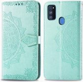 Voor Galaxy M30S / M21 Mandala bloem reliëf horizontale flip lederen tas met beugel / kaartsleuf / portemonnee / lanyard (groen)