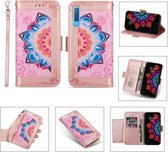 Voor Samsung Galaxy A7 (2018) / A750 Afdrukken Tweekleurig half mandala-patroon Dubbelzijdige magnetische gesp Horizontale flip lederen tas met houder & kaartsleuven & portemonnee & fotolijst