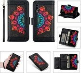 Voor Samsung Galaxy A50 Afdrukken Tweekleurig Half Mandala-patroon Dubbelzijdige magnetische gesp Horizontale flip lederen tas met houder & kaartsleuven & portemonnee & fotolijst & lanyard (z