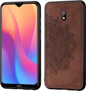 Voor Xiaomi Redmi 8A Reliëf Mandala-patroon PC + TPU + stoffen telefoonhoes met draagkoord & magnetisch (bruin)