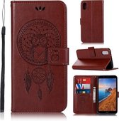 Windgong Uil Embossing Patroon Horizontale Flip lederen tas met houder & kaartsleuven & portemonnee voor Xiaomi Redmi 7A (bruin)